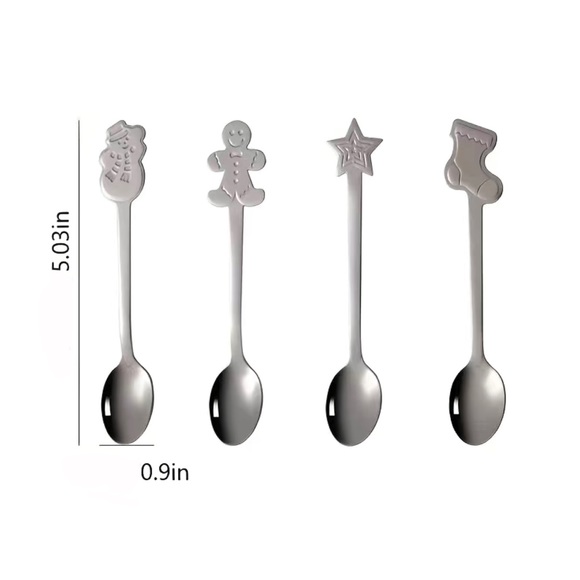 New 4pc Silver Christmas Coffee Teaspoon Dessert Set - Picture 2 of 2